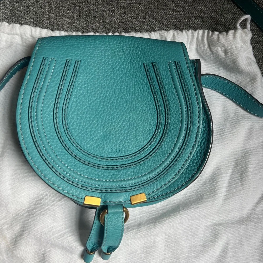 Chloe Light Blue Leather Mini Marcie Crossbody Bag Turquoise Summer Bag - Picture 2 of 15